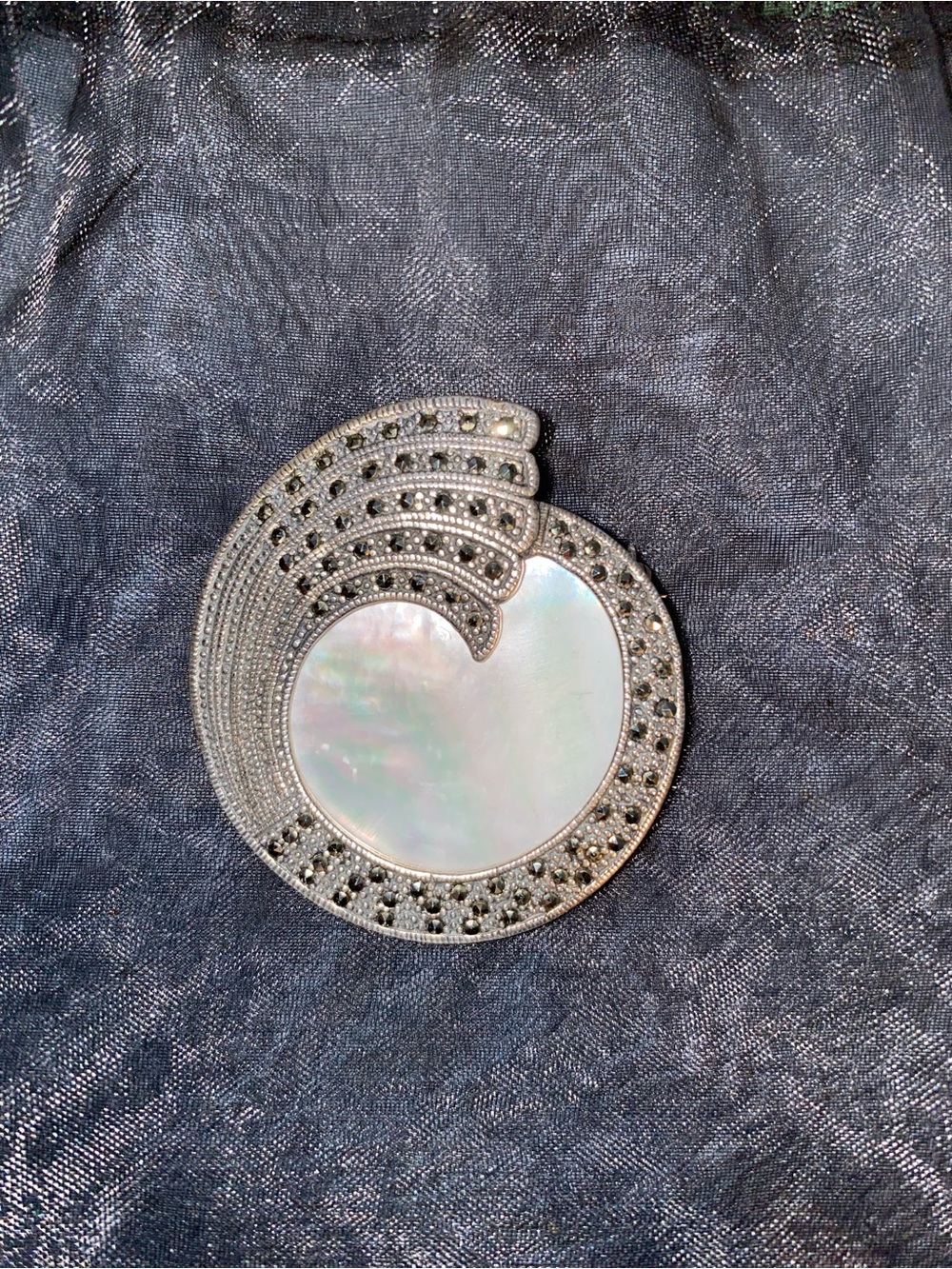 Mother of Pearl and Marcasite Brooch (Pin) in Silver